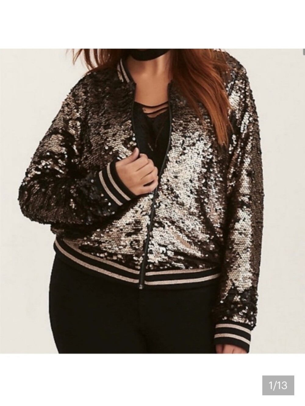 torrid Gold and Black Sequin Bomber Jacket